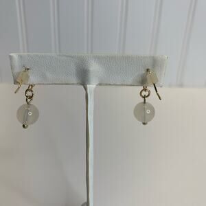 Opal White Bead Drop Earrings 4" total